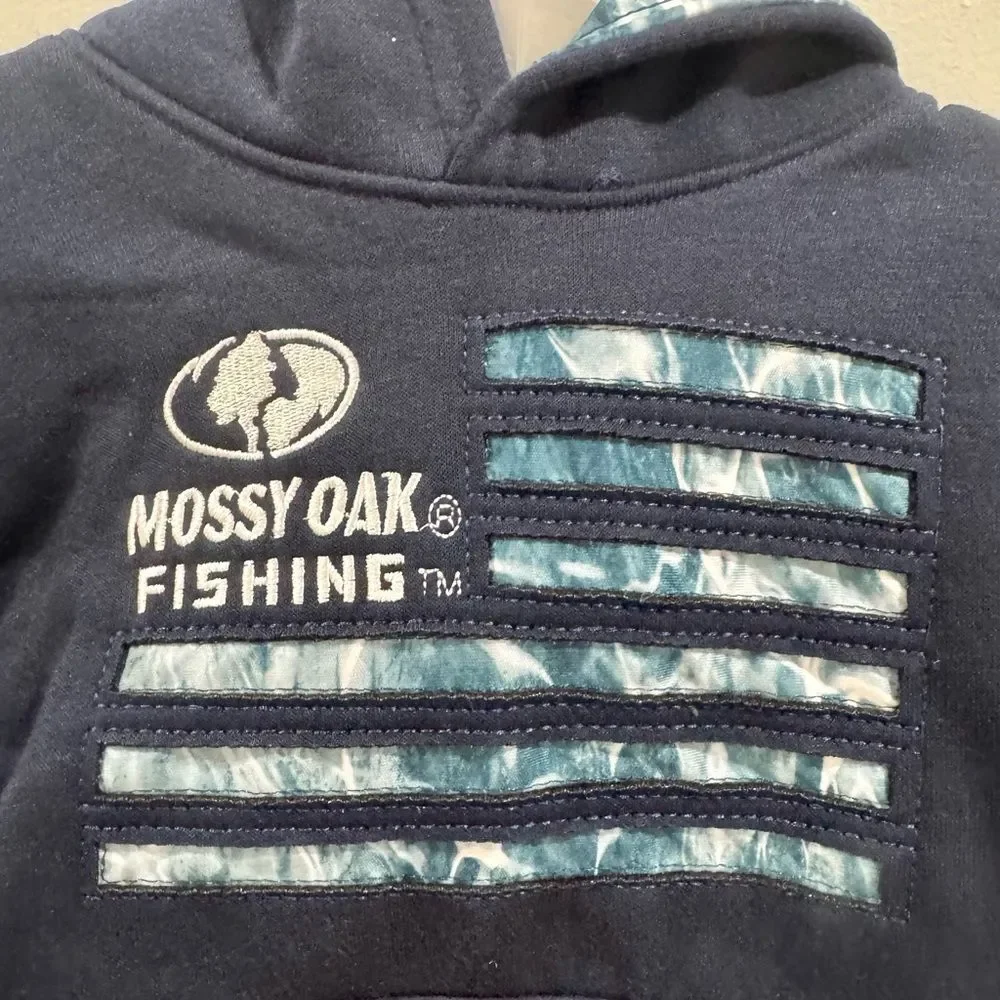 Boys Mossy Oak fishing American water flag branded logo sweatsuit set size 4 NWT